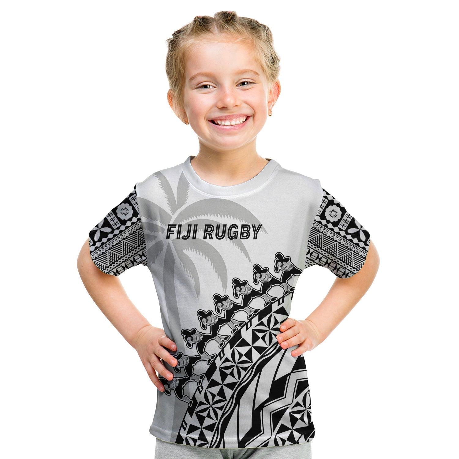 Fiji Rugby T-Shirt Fijian Cibi Dance Tapa Pattern White Graphic Tee