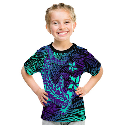 Custom Polynesian T-Shirt Purple Paradise Hawaiian Tribal Hammerhead Shark Graphic Tee