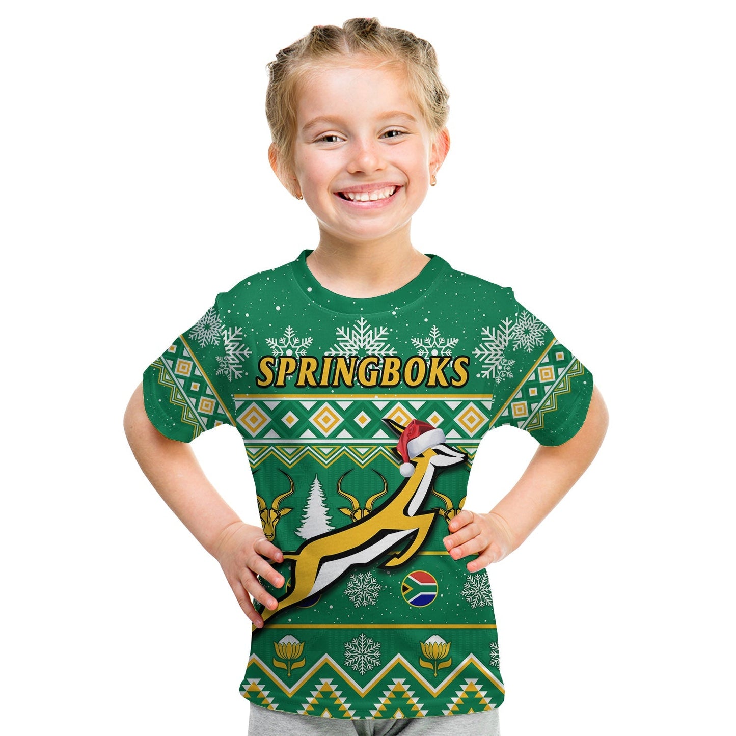 South Africa Rugby Christmas T-Shirt Springboks Proud Geseende Kersfees Graphic Tee