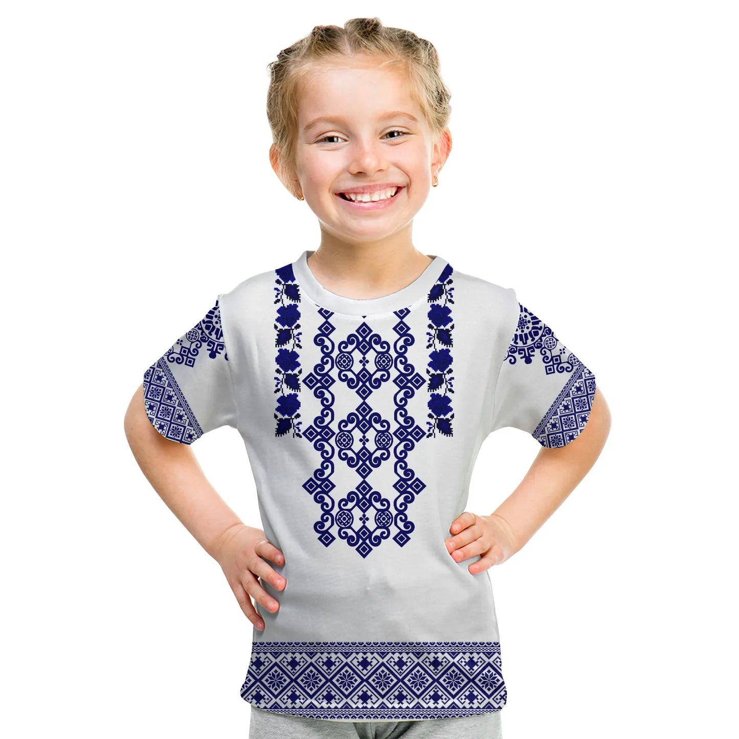 Custom Ukraine T-Shirt Navy Ukrainian Folk Graphic Tee