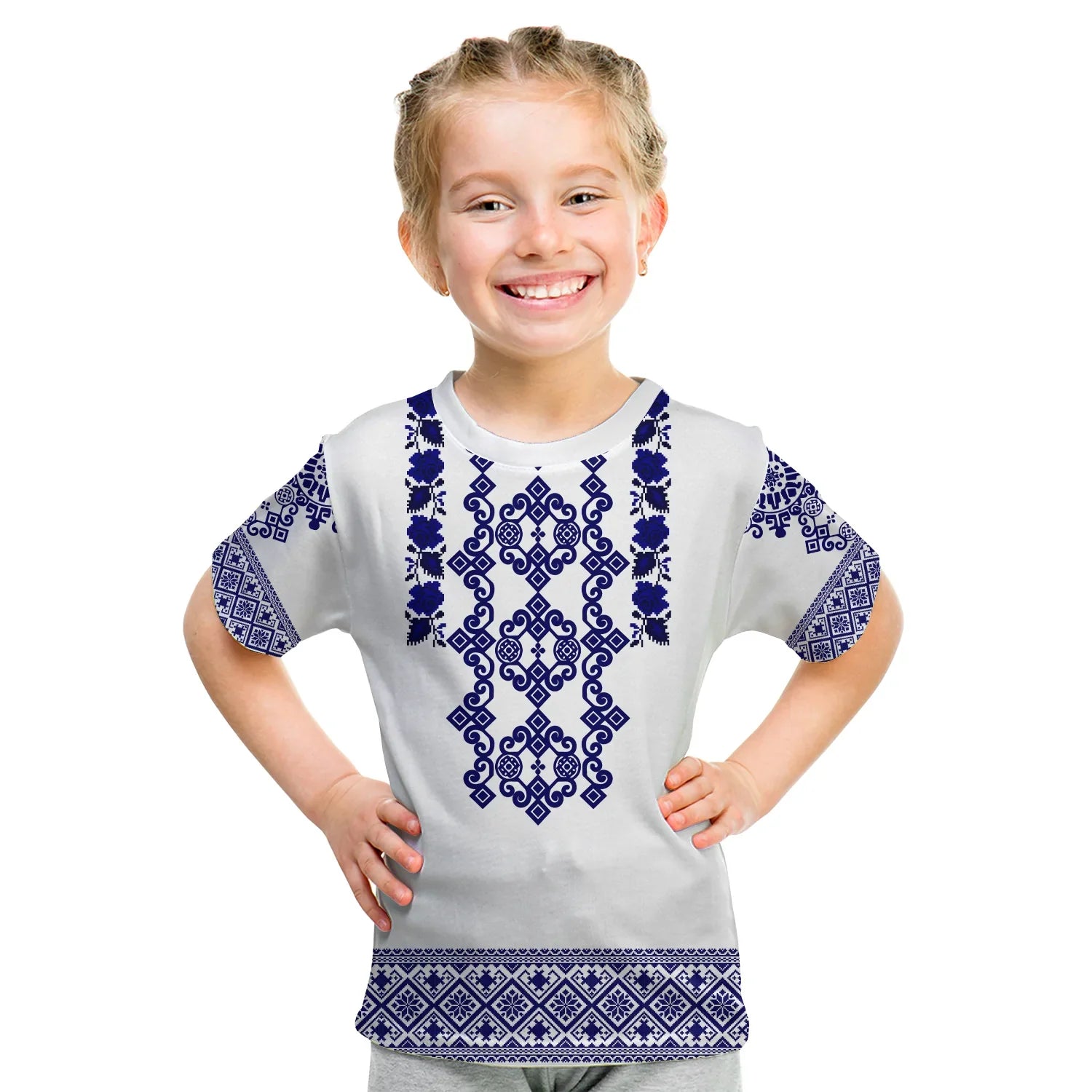 Custom Ukraine T-Shirt Navy Ukrainian Folk Graphic Tee