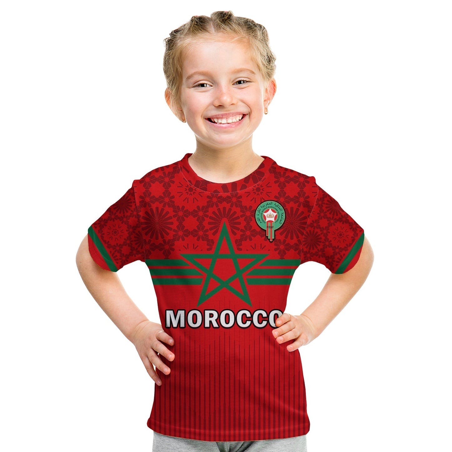 Morocco Football T-Shirt World Cup 2022 Red Moroccan Pattern Graphic Tee