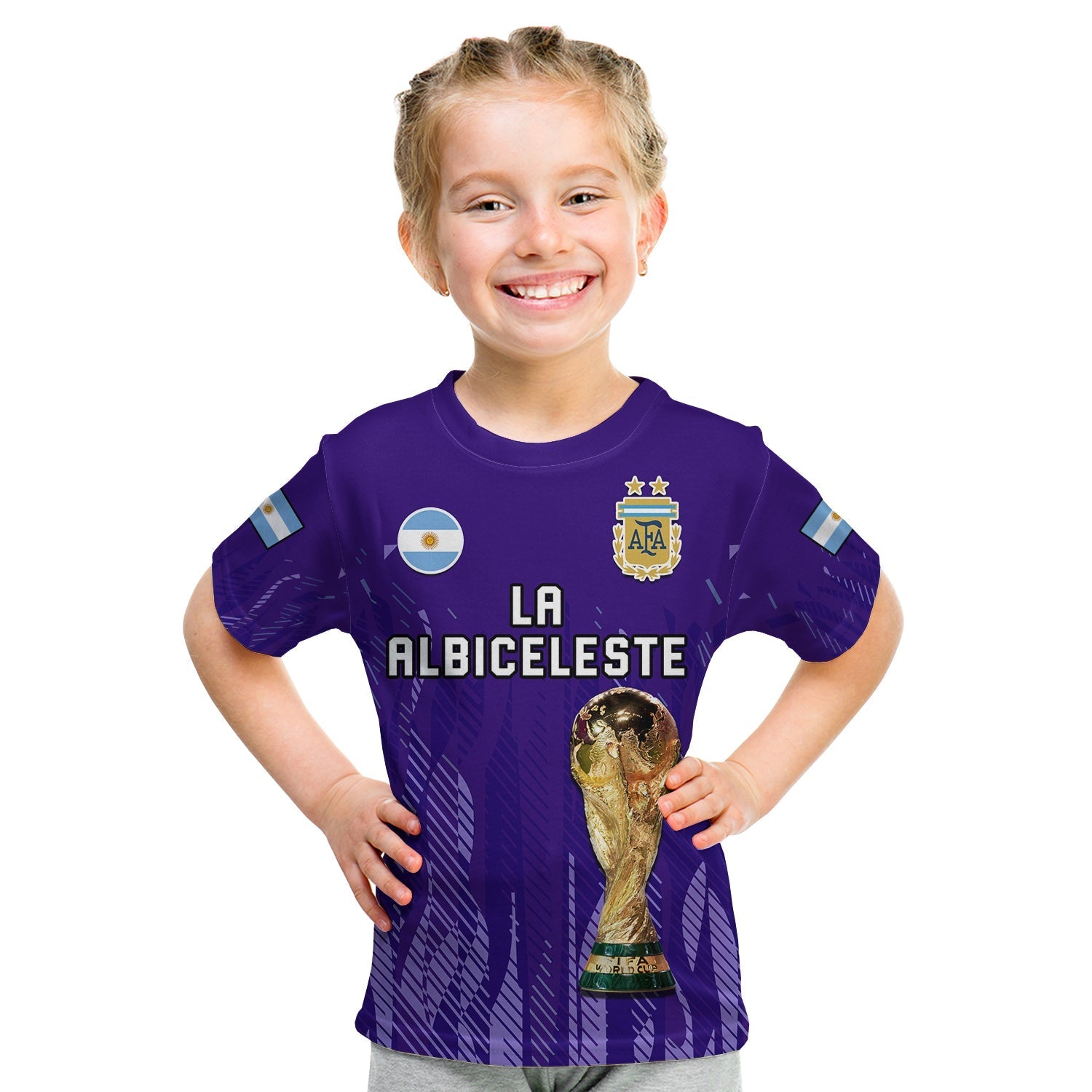 Argentina Football T-Shirt La Albiceleste Campeon Proud Purple 2022 Graphic Tee