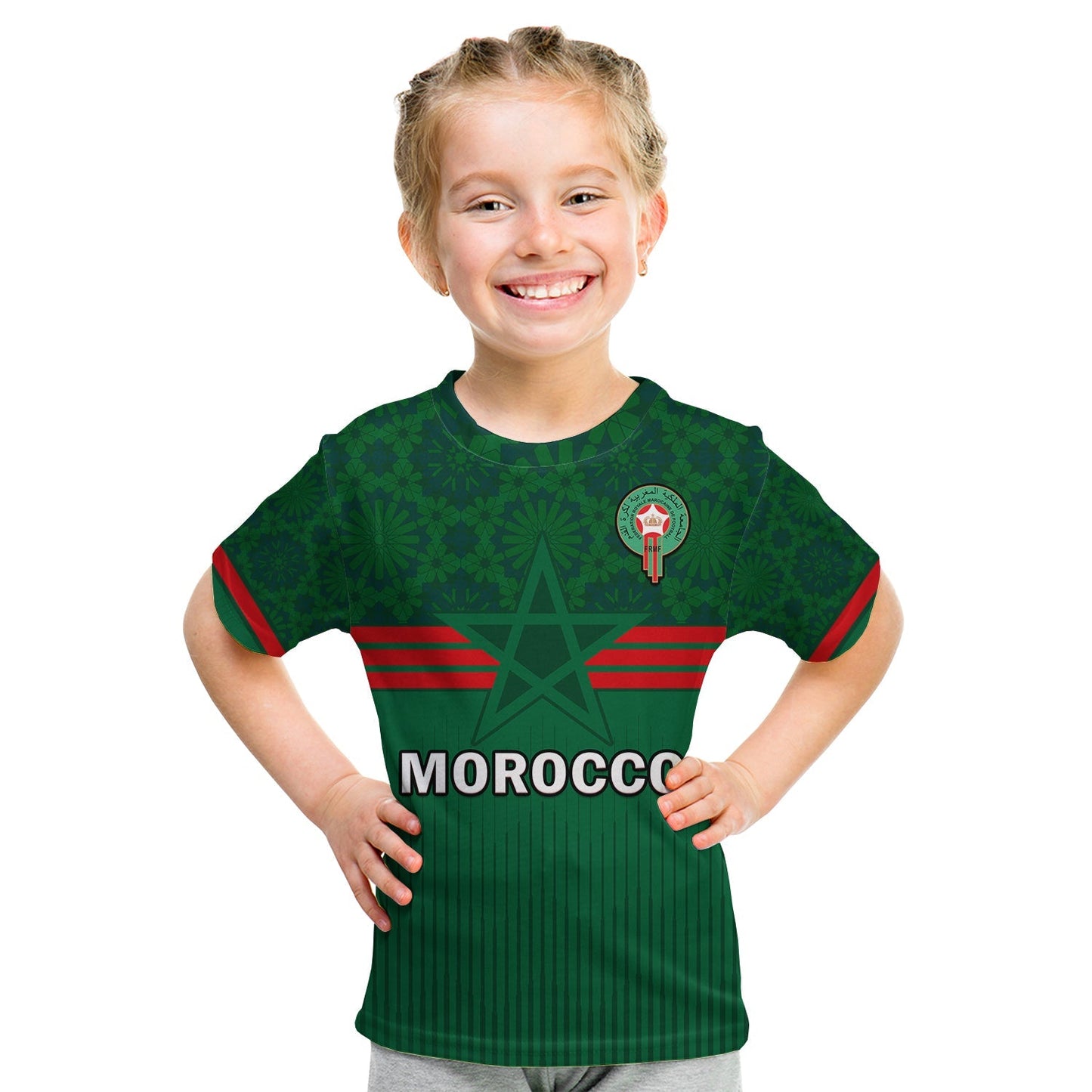 Morocco Football T-Shirt World Cup 2022 Green Moroccan Pattern Graphic Tee