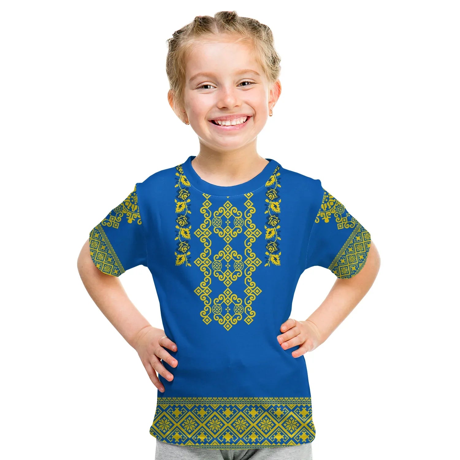 Custom Ukraine T-Shirt Yellow Ukrainian Folk Graphic Tee