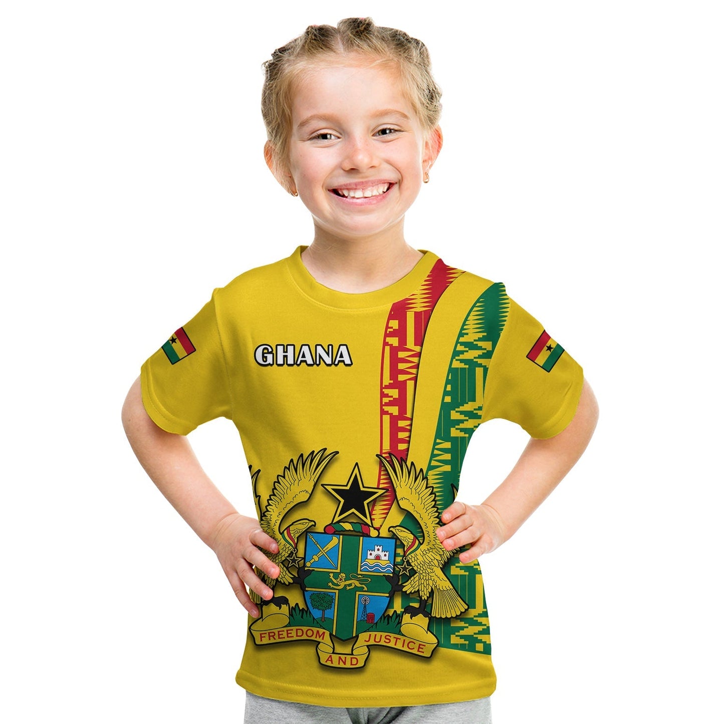 Ghana T-Shirt Ghanan Coat Of Arms Mix Kente Pattern Graphic Tee