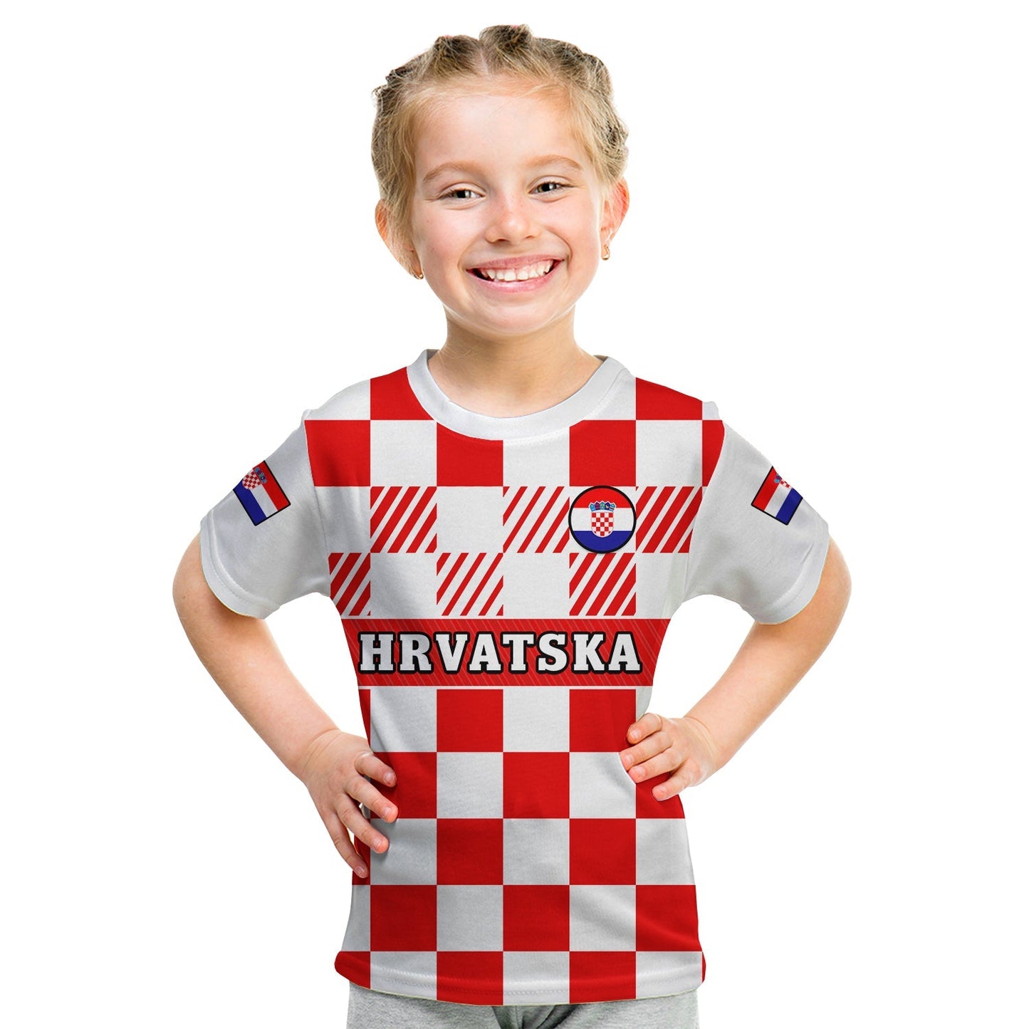 Custom Croatia Football T-Shirt Hrvatska Checkerboard Red Version Graphic Tee