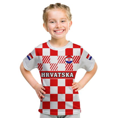 Custom Croatia Football T-Shirt Hrvatska Checkerboard Red Version Graphic Tee