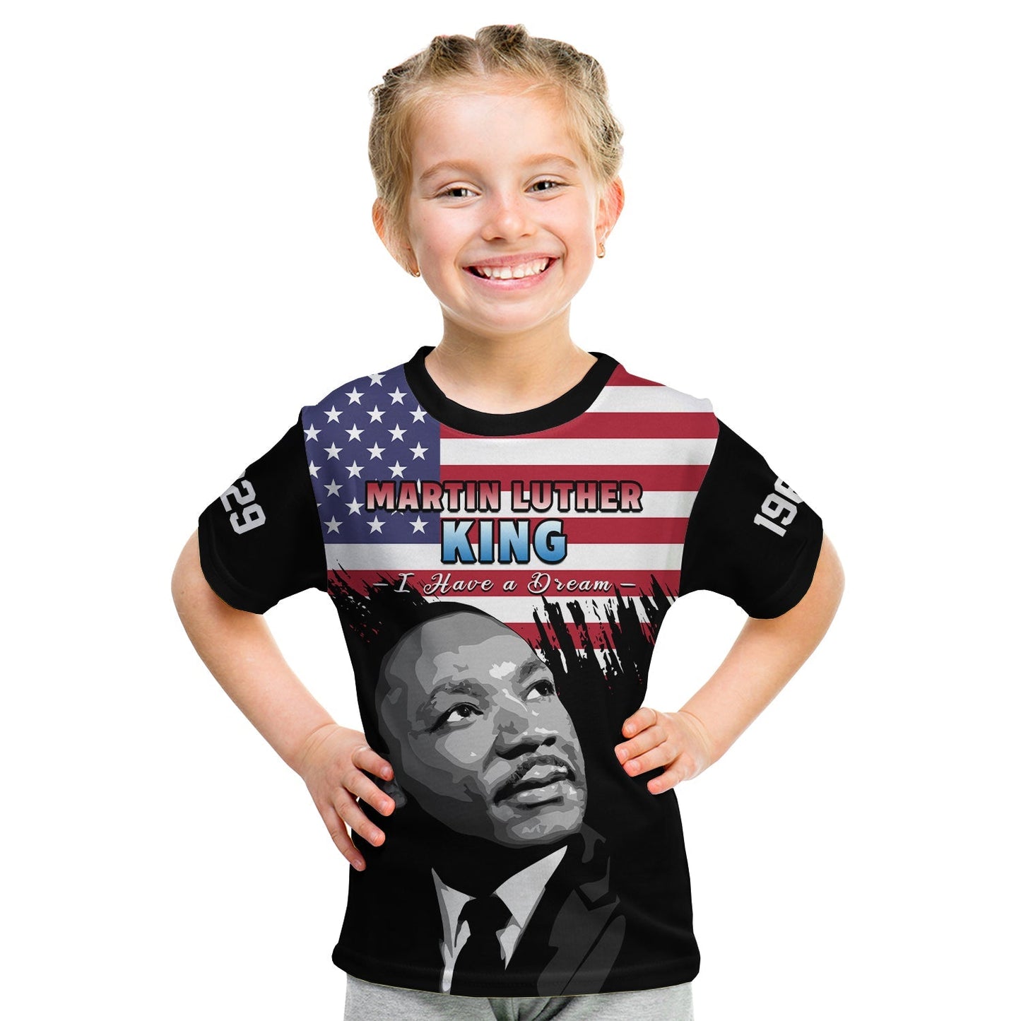 Custom United States T-Shirt United States Happy MLK Day Flag Grunge Style Graphic Tee