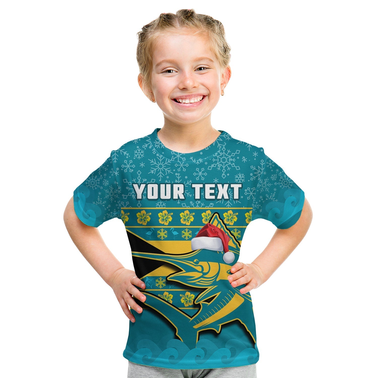 Custom Bahamas T-Shirt Bahamian Blue Marlin Merry Christmas Graphic Tee