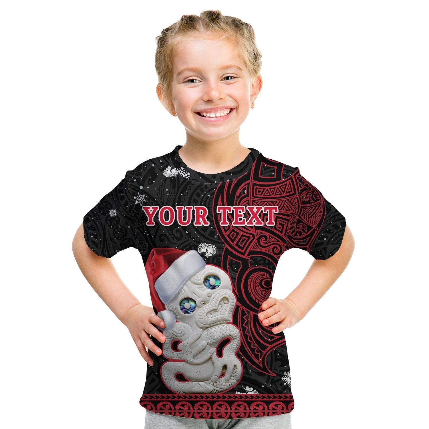 Custom New Zealand Christmas T-Shirt Hei Tiki Red Pohutukawa Meri Kirihimete Graphic Tee