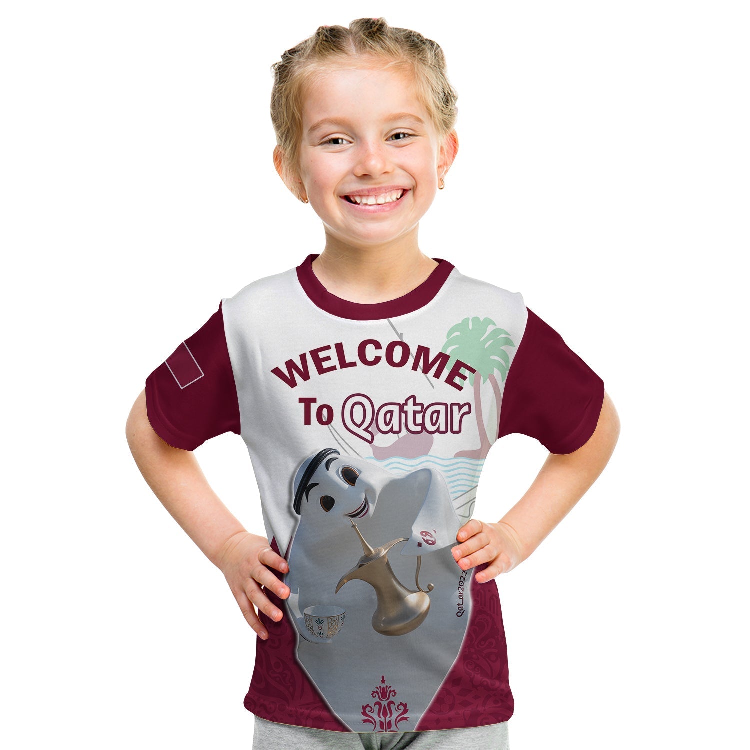 Custom Qatar T-Shirt Laeeb Mascot World Cup 2022 Welcome To Qatari Graphic Tee