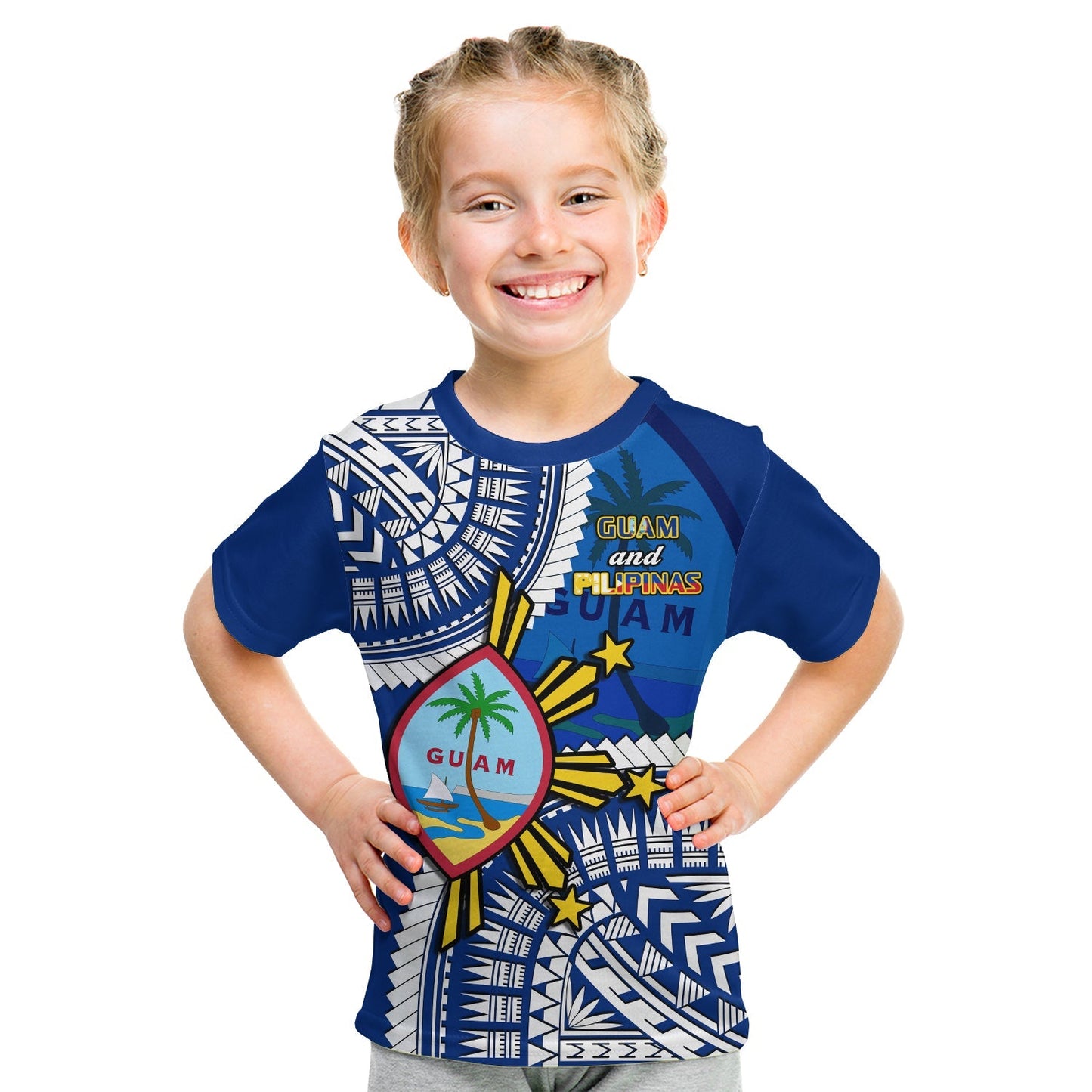 Custom Guam and Philippines T-Shirt Guaman Filipinas Together Blue Graphic Tee