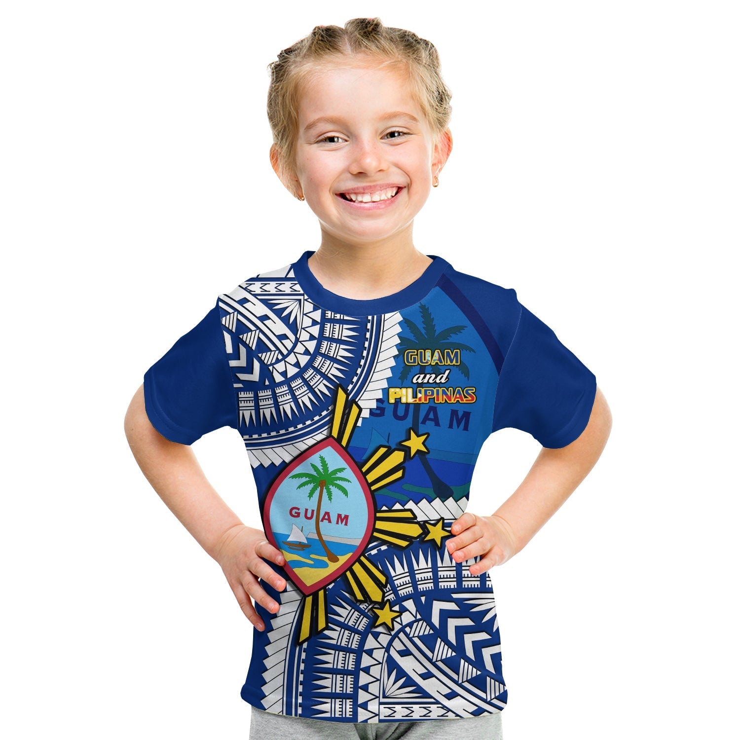Custom Guam and Philippines T-Shirt Guaman Filipinas Together Blue Graphic Tee