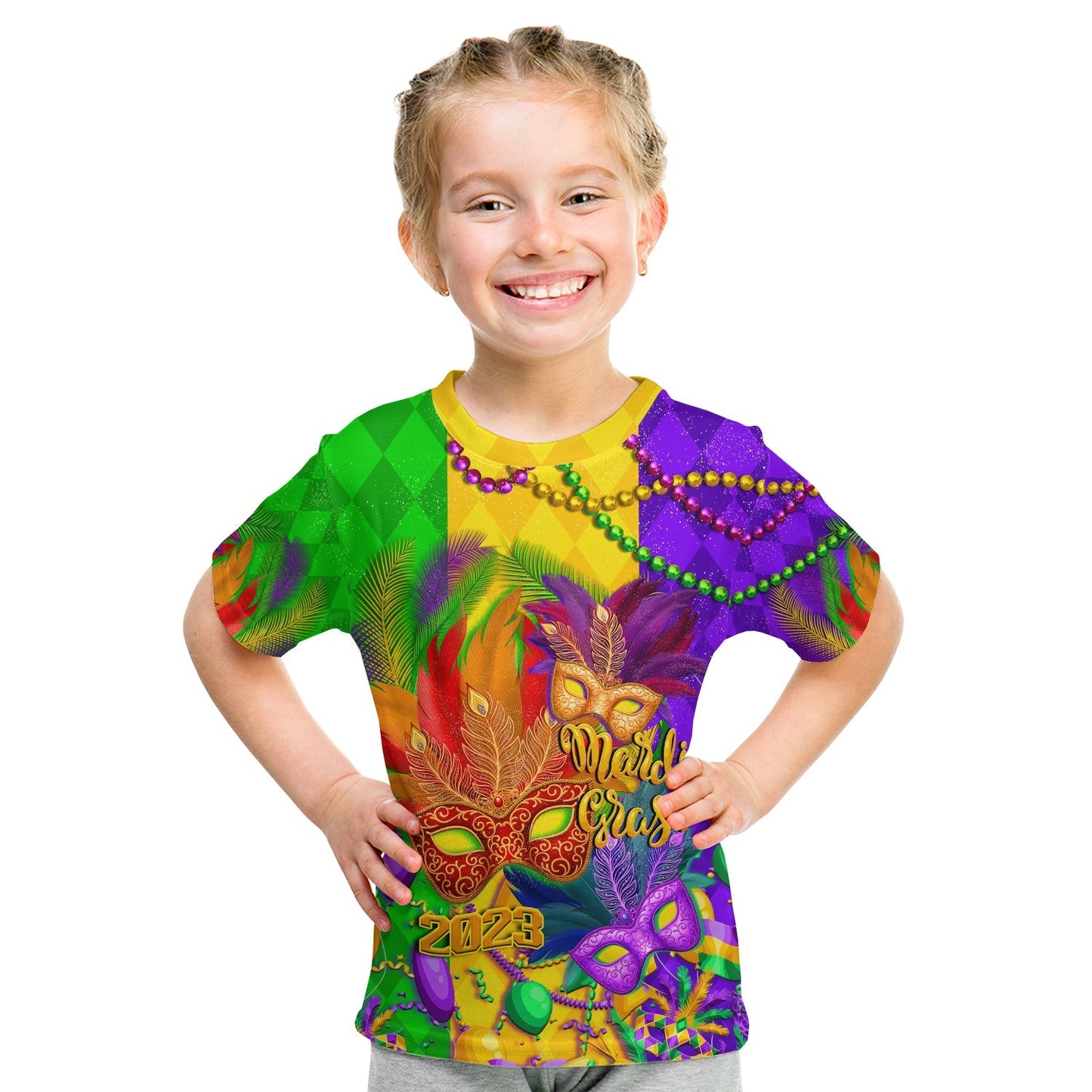 Custom Mardi Gras T-Shirt Carnival Masks With Feathers Graphic Tee