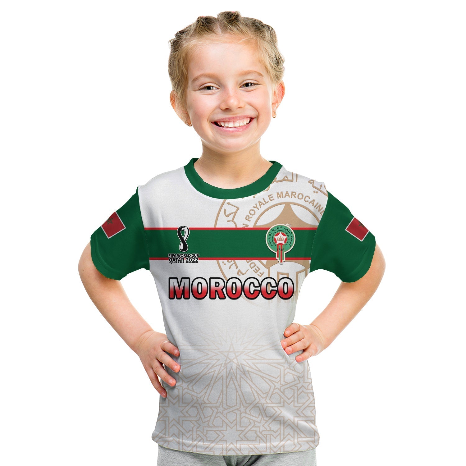 Custom Morocco Football T-Shirt Atlas Lions White World Cup 2022 Graphic Tee