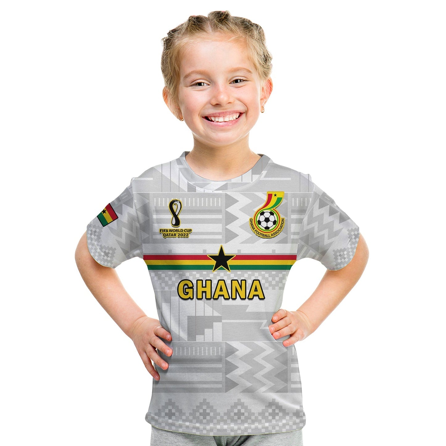 Ghana Football T-Shirt Black Stars Kente World Cup 2022 White Graphic Tee