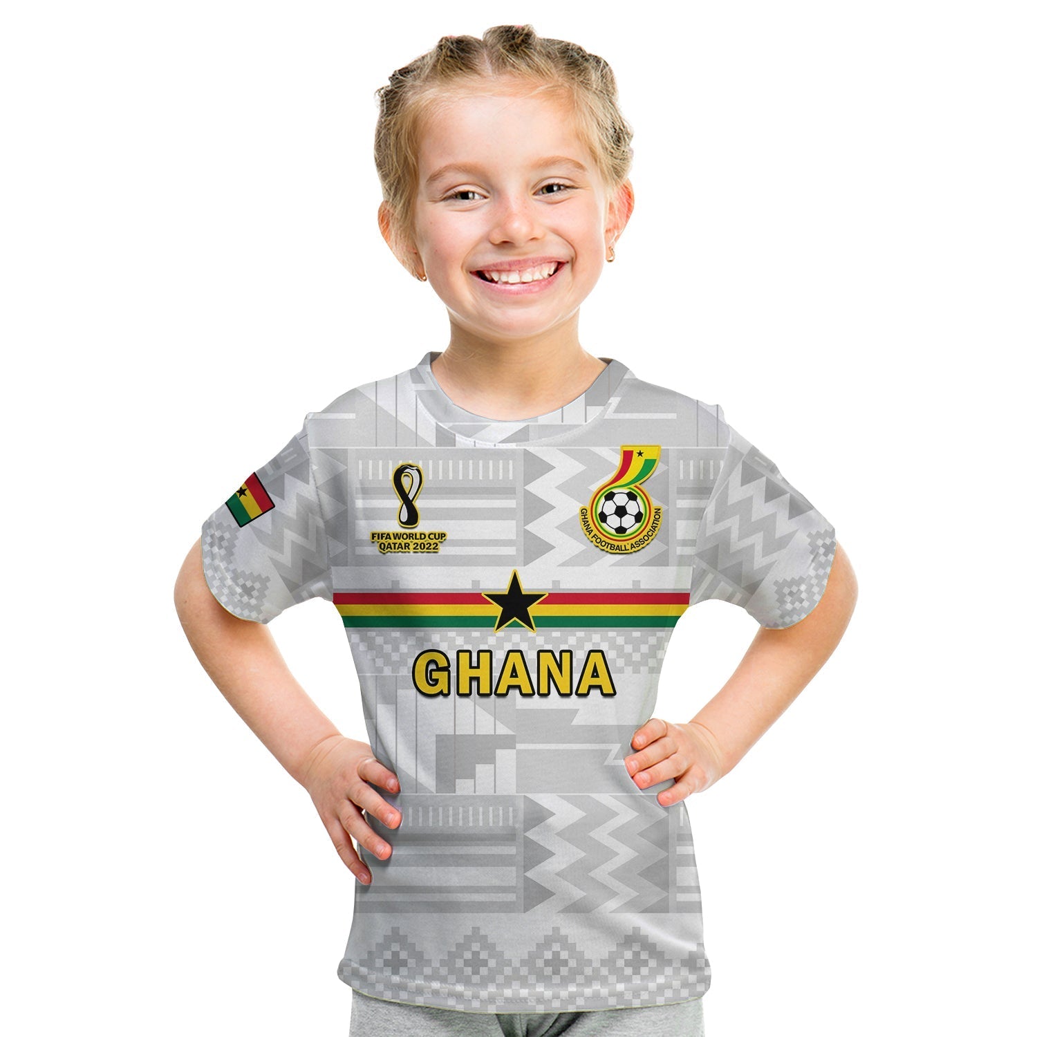 Ghana Football T-Shirt Black Stars Kente World Cup 2022 White Graphic Tee