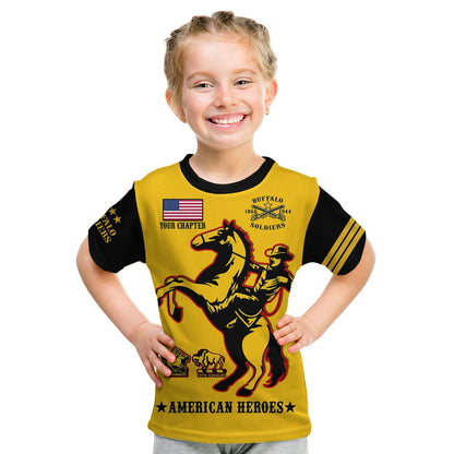 Custom Text And Chapter Buffalo Soldiers T-Shirt BSMC United States Army Yellow Graphic Tee