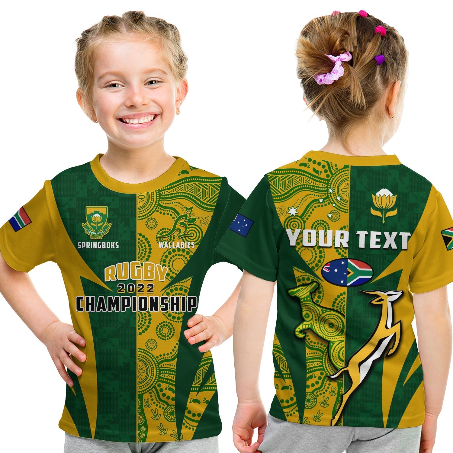 Custom Australia Rugby and South Africa Rugby T-Shirt Wallabies Mix Springboks Sporty Graphic Tee