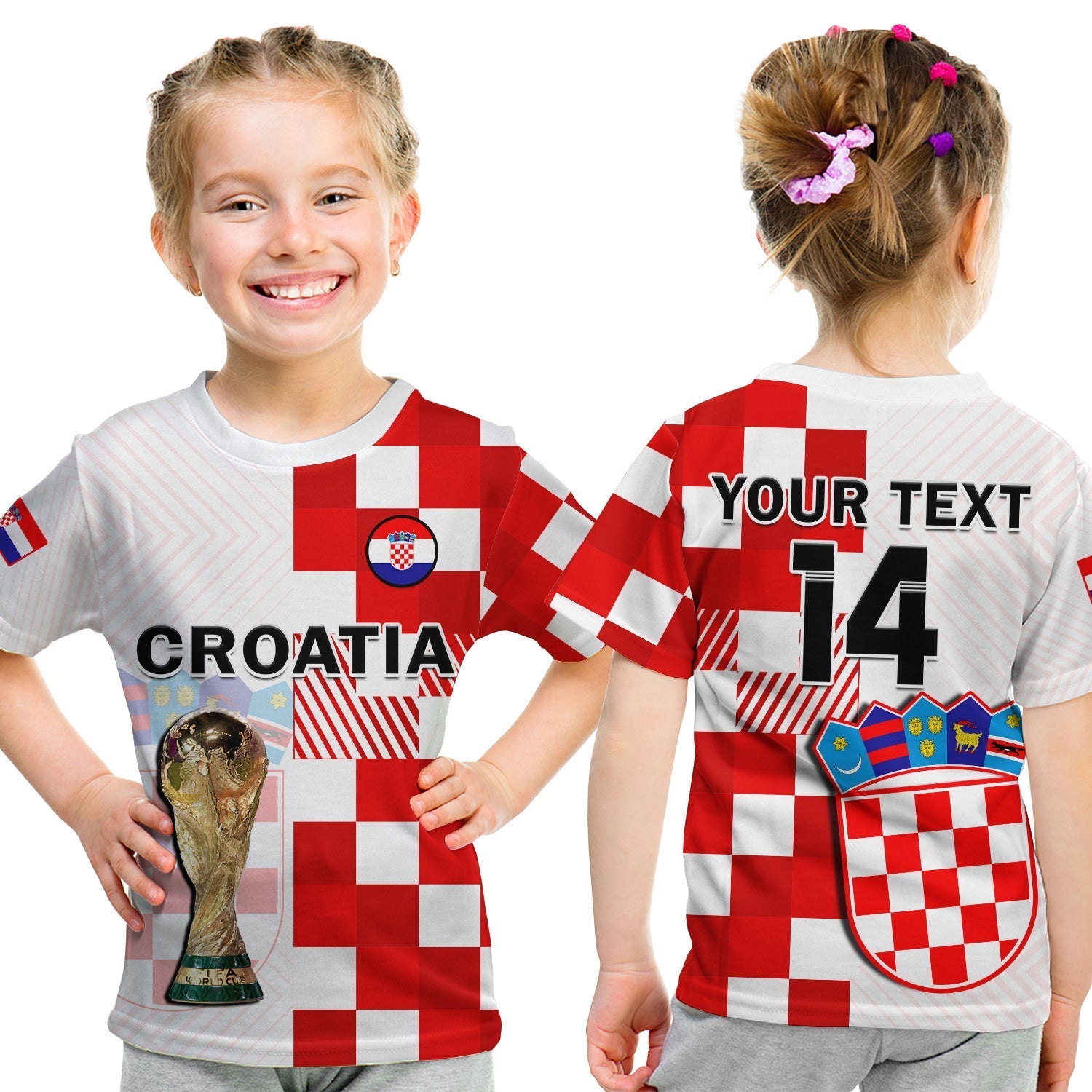 Custom Croatia Football T-Shirt Hrvatska Checkerboard Champions WC 2022 Graphic Tee