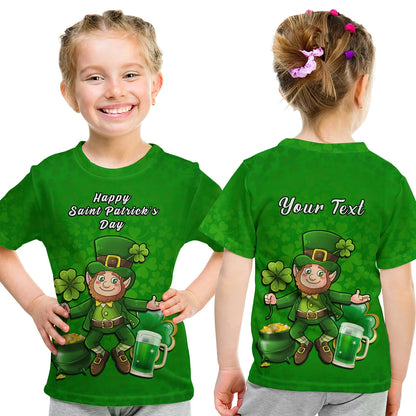 Custom Ireland T-Shirt Saint Patricks Day Happy Leprechaun And Shamrock Graphic Tee