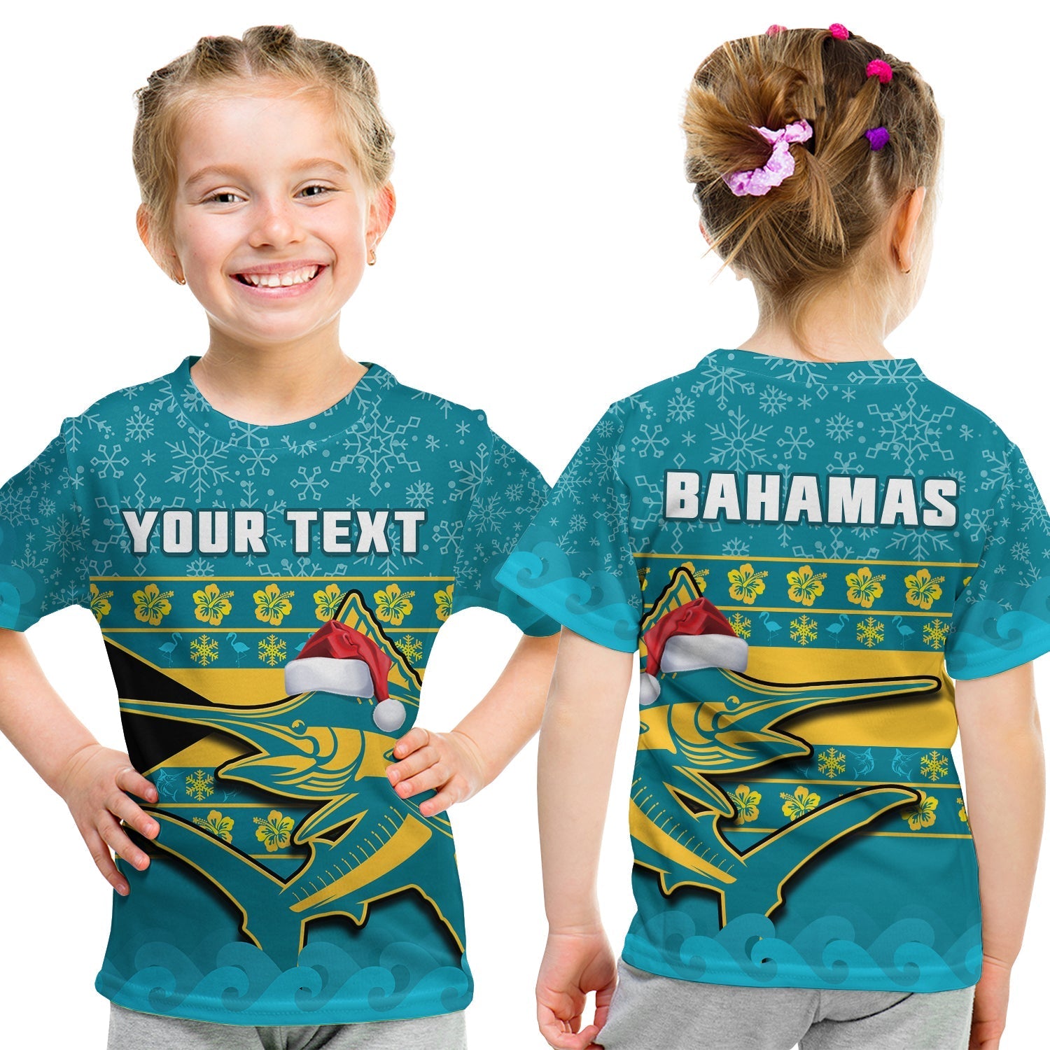 Custom Bahamas T-Shirt Bahamian Blue Marlin Merry Christmas Graphic Tee