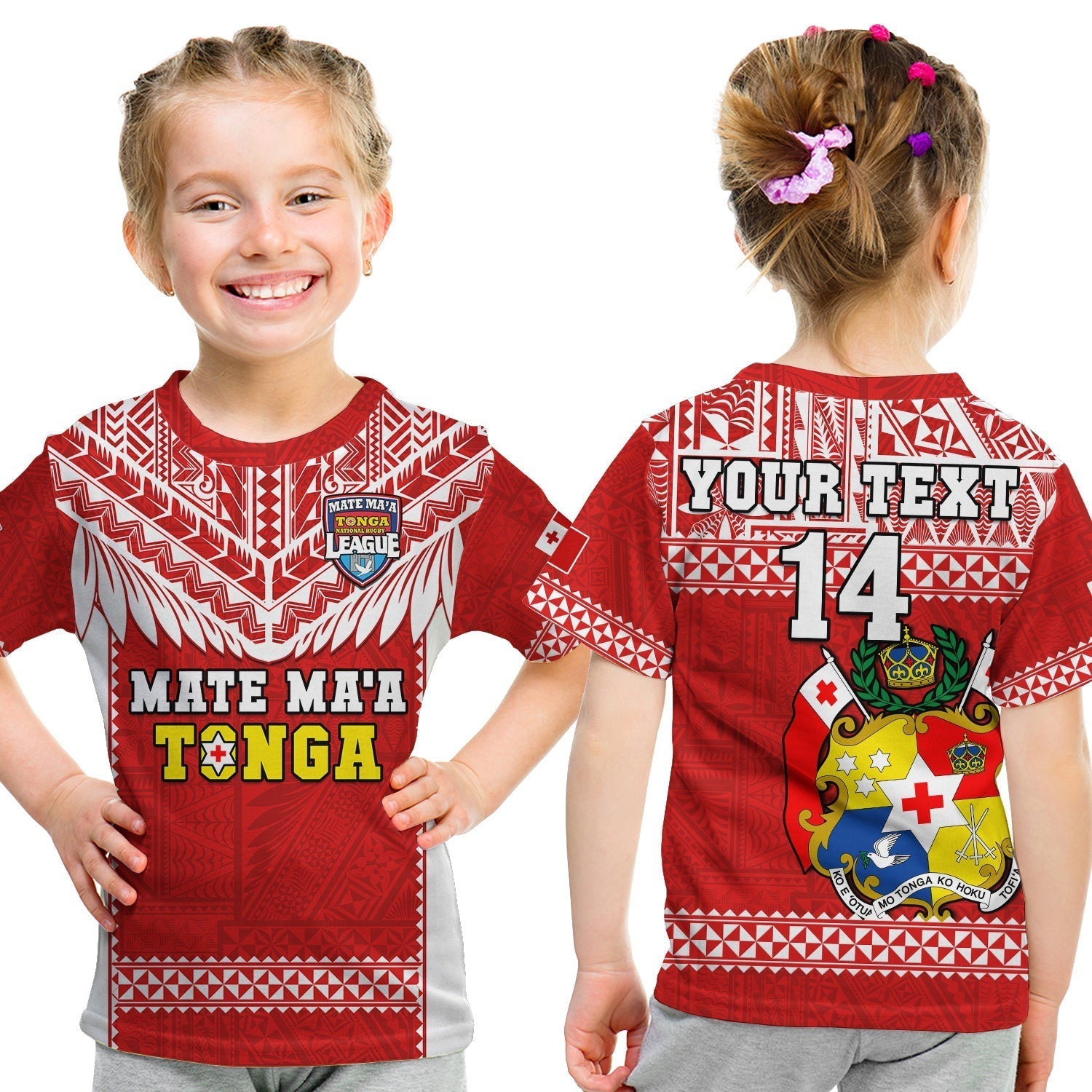 Custom Text And Number Tonga Rugby T-Shirt Mate MaA Tonga Pacific Ngatu White Graphic Tee