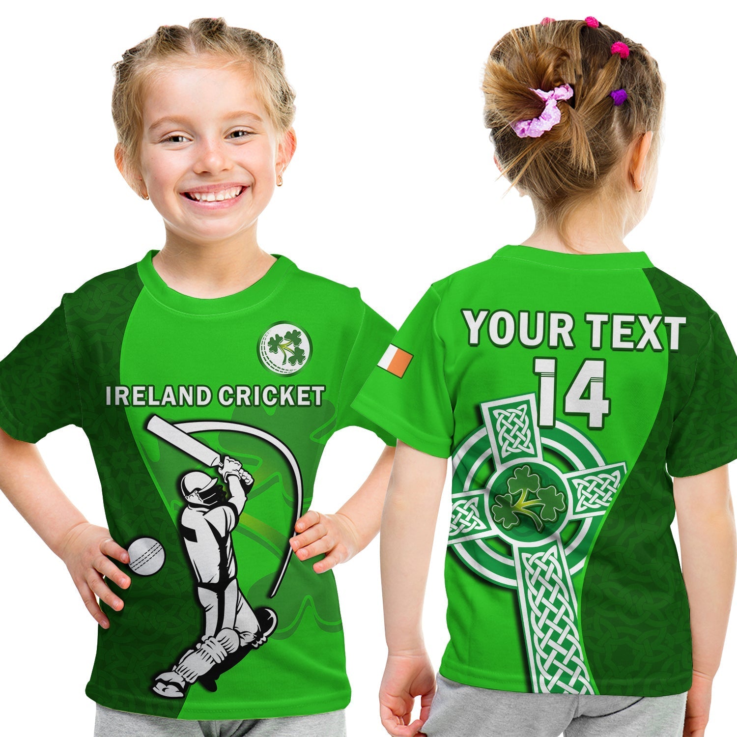 Custom Ireland Cricket T-Shirt Irish Flag Celtic Cross Sporty Style Graphic Tee