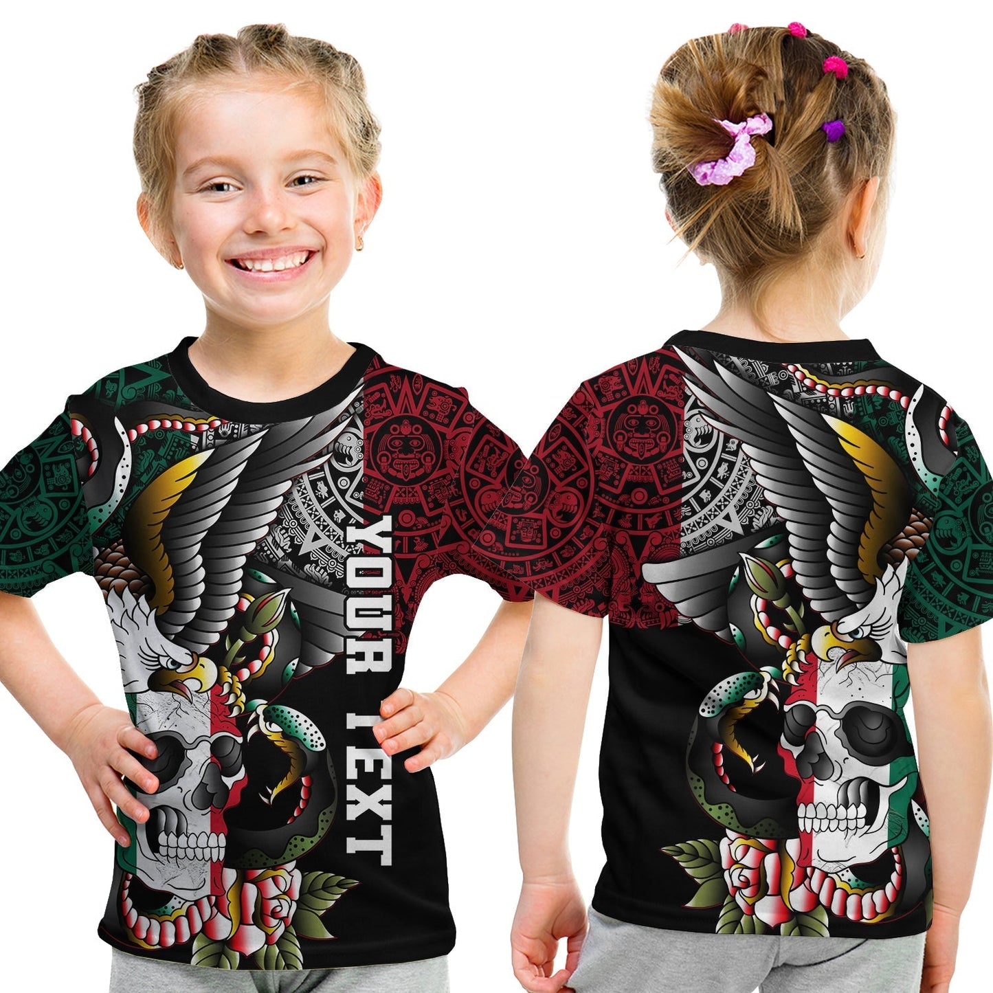 Custom Mexico T-Shirt Mexican Skull Eagle With Angry Snake Graphic Tee