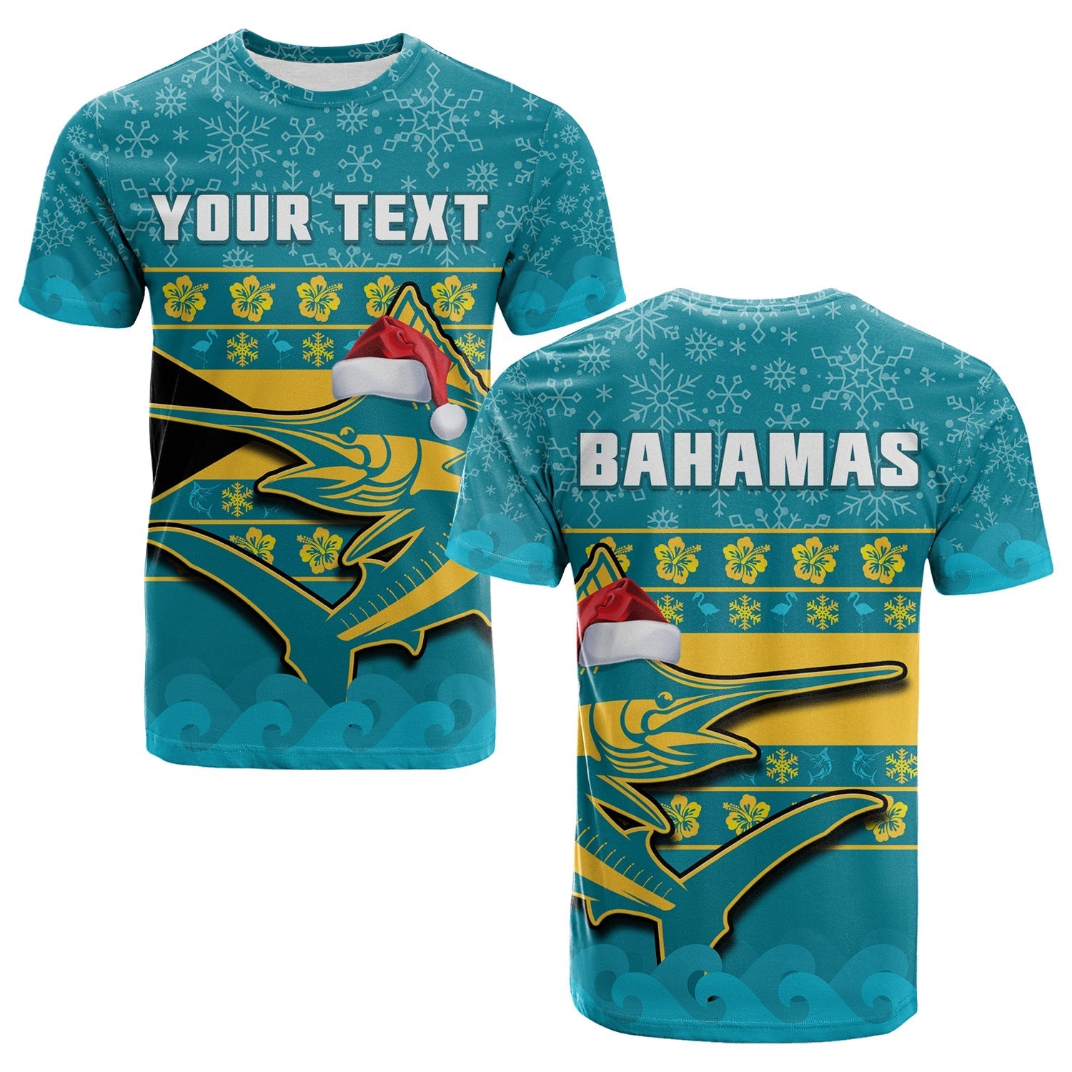 Custom Bahamas T-Shirt Bahamian Blue Marlin Merry Christmas Graphic Tee
