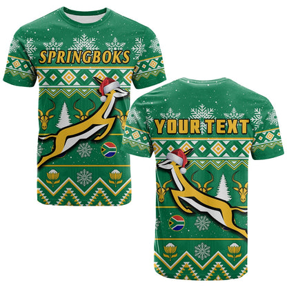 Custom South Africa Rugby Christmas T-Shirt Springboks Proud Geseende Kersfees Graphic Tee