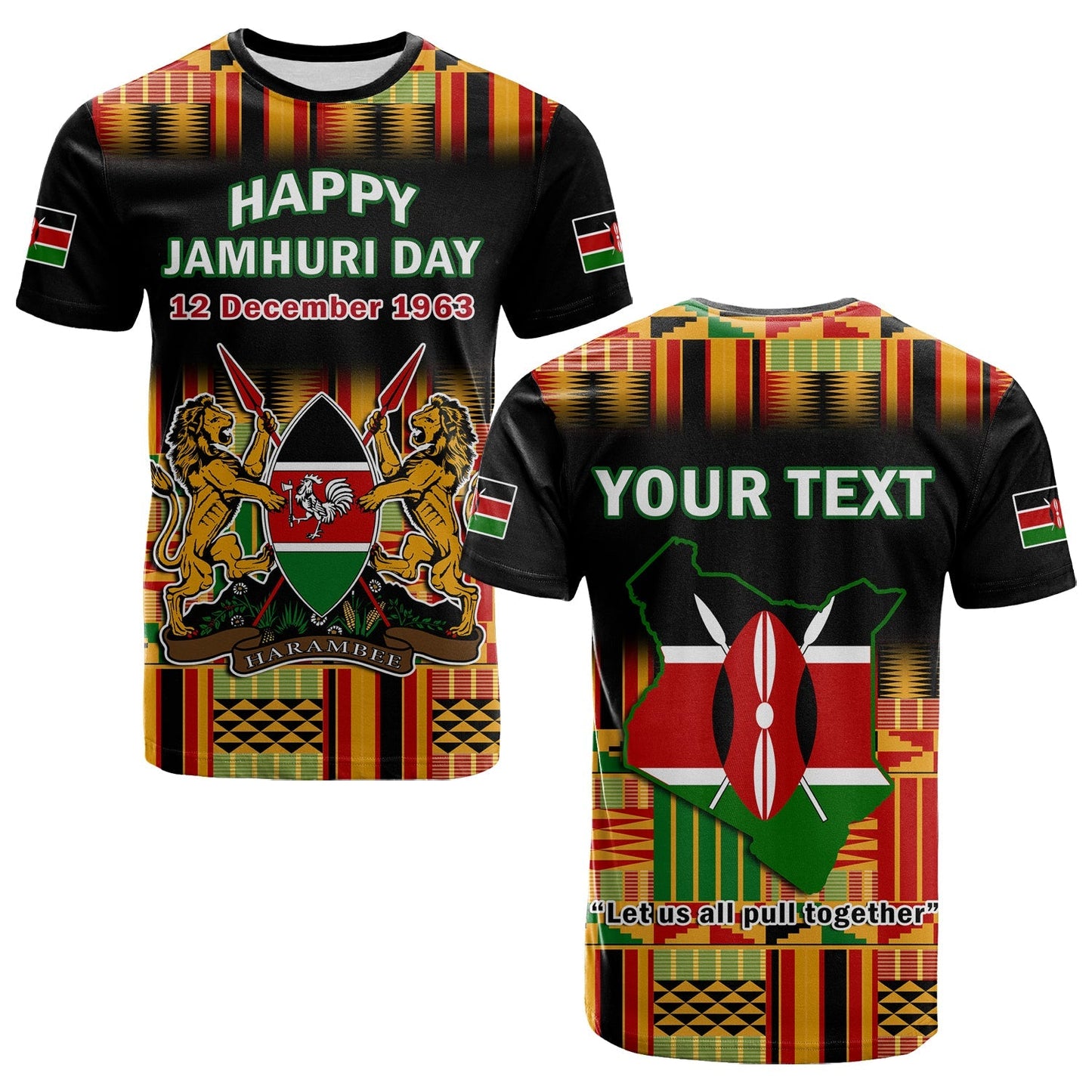 Custom Kenya T-Shirt Happy Jamhuri Day Kenyan Pattern Graphic Tee
