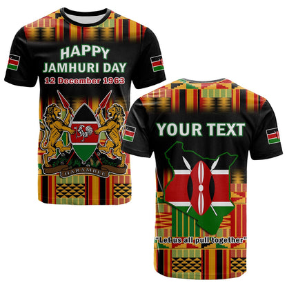 Custom Kenya T-Shirt Happy Jamhuri Day Kenyan Pattern Graphic Tee