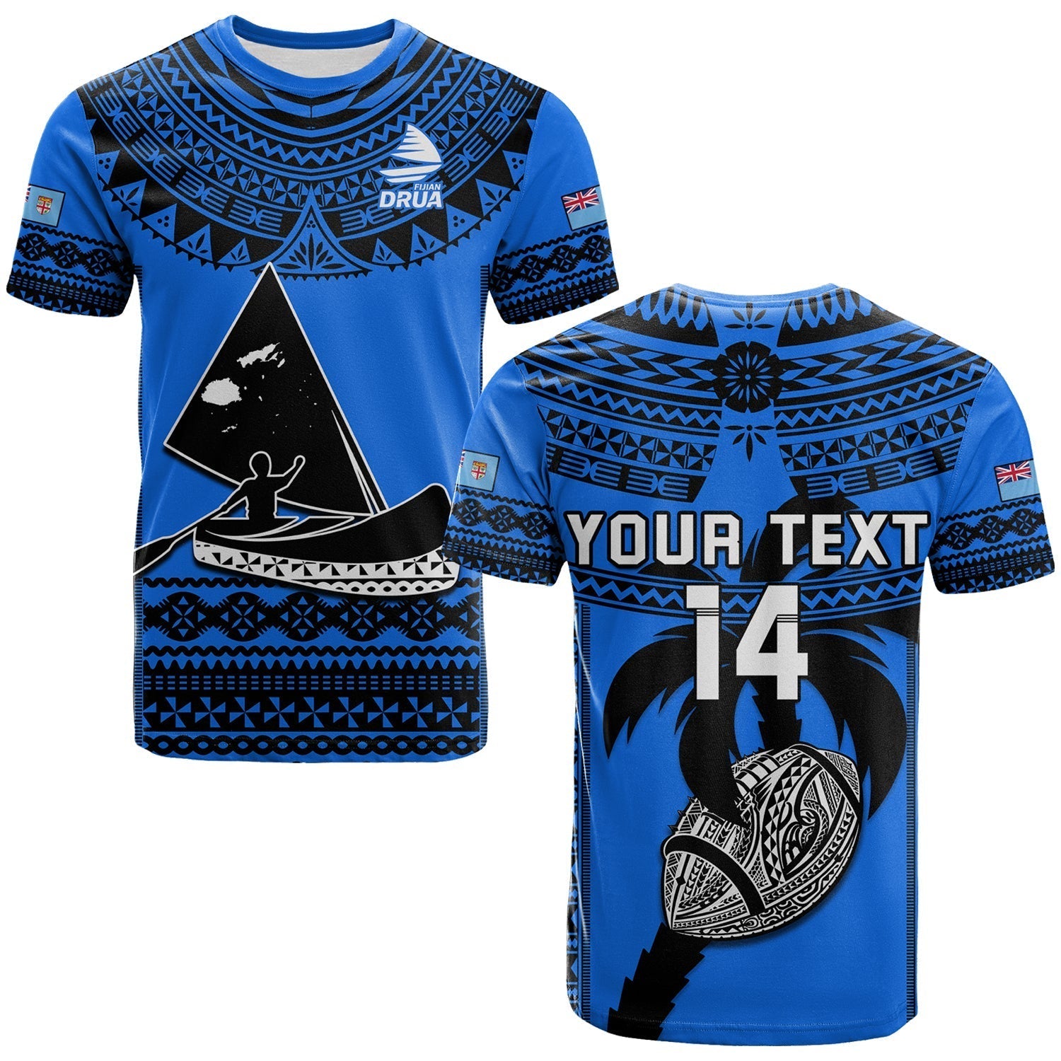 Custom Text And Number Fiji Rugby T-Shirt Fijian Drua Super Polynesian Special Tapa Pattern Graphic Tee