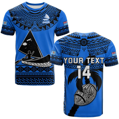 Custom Text And Number Fiji Rugby T-Shirt Fijian Drua Super Polynesian Special Tapa Pattern Graphic Tee