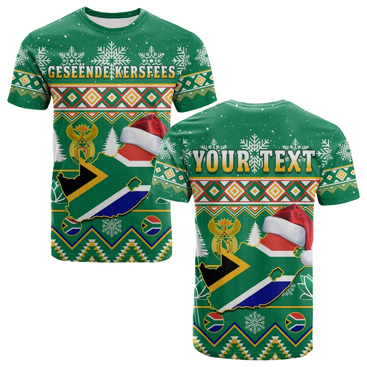Custom South Africa Christmas T-Shirt King Protea Geseende Kersfees Graphic Tee