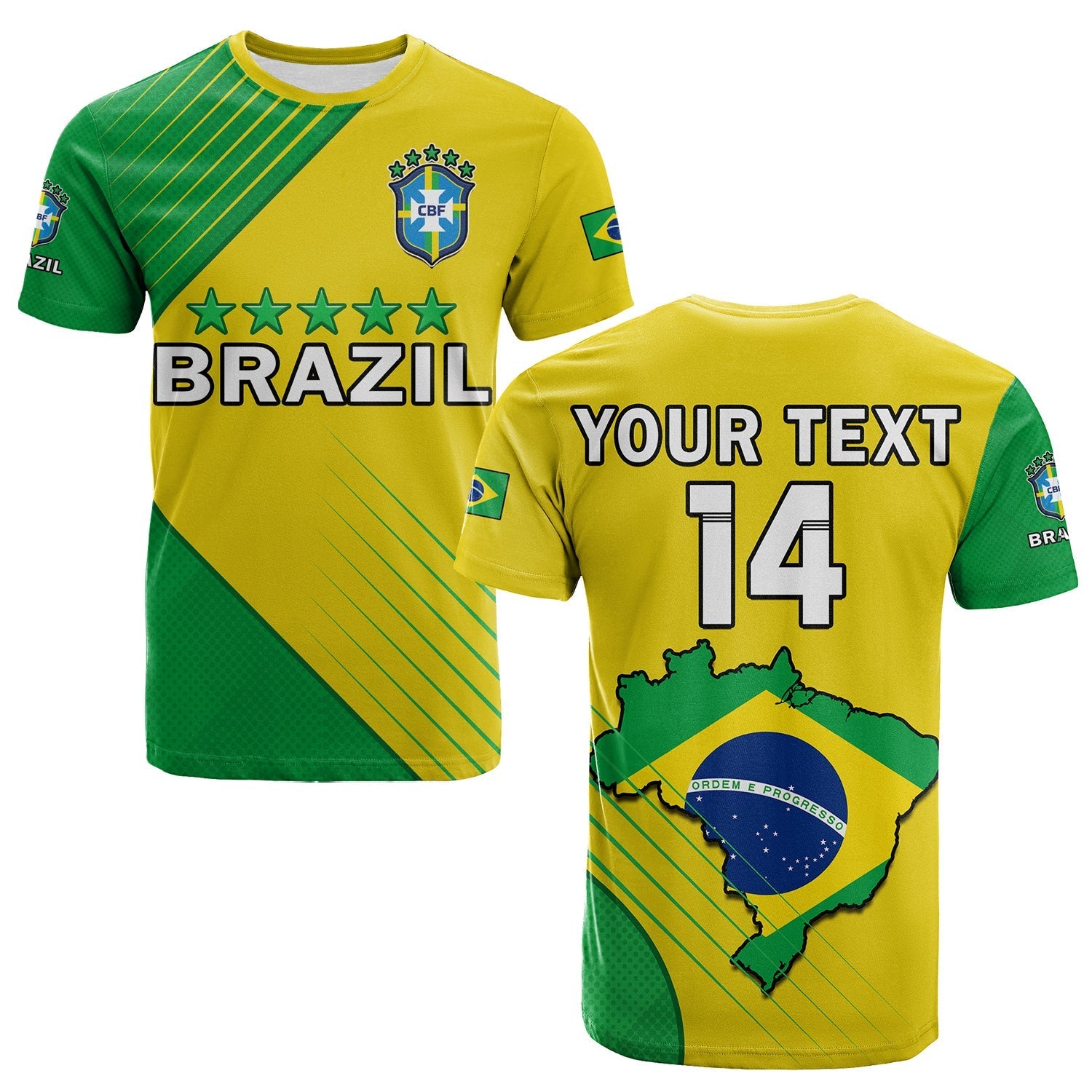 Custom Brazil Football T-Shirt Brasil Map Come On Canarinho Sporty Style Graphic Tee