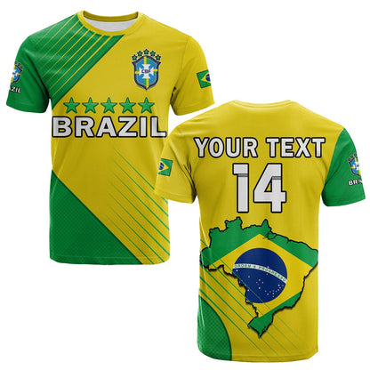 Custom Brazil Football T-Shirt Brasil Map Come On Canarinho Sporty Style Graphic Tee
