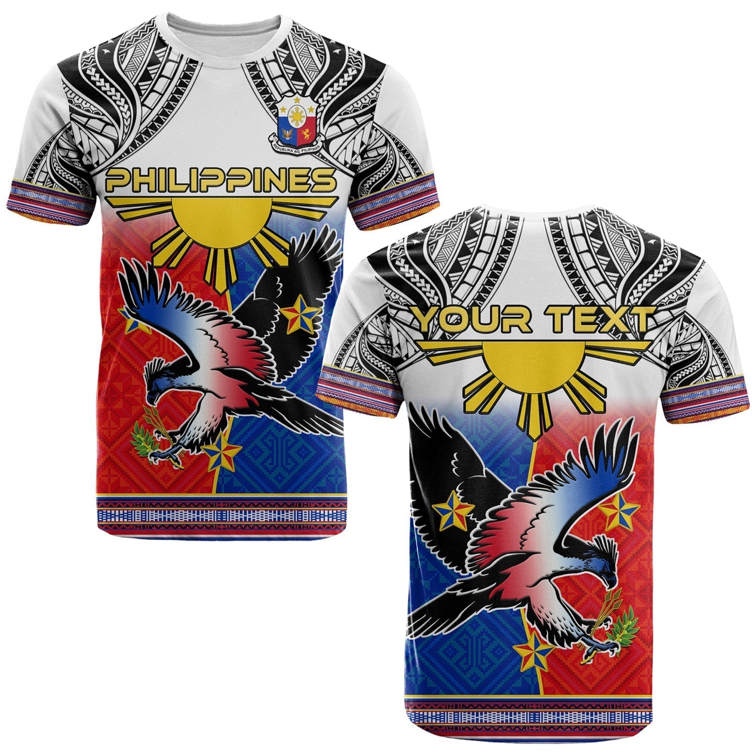 Custom Philippines T-Shirt Polynesian Filipino Pattern With Eagle Graphic Tee