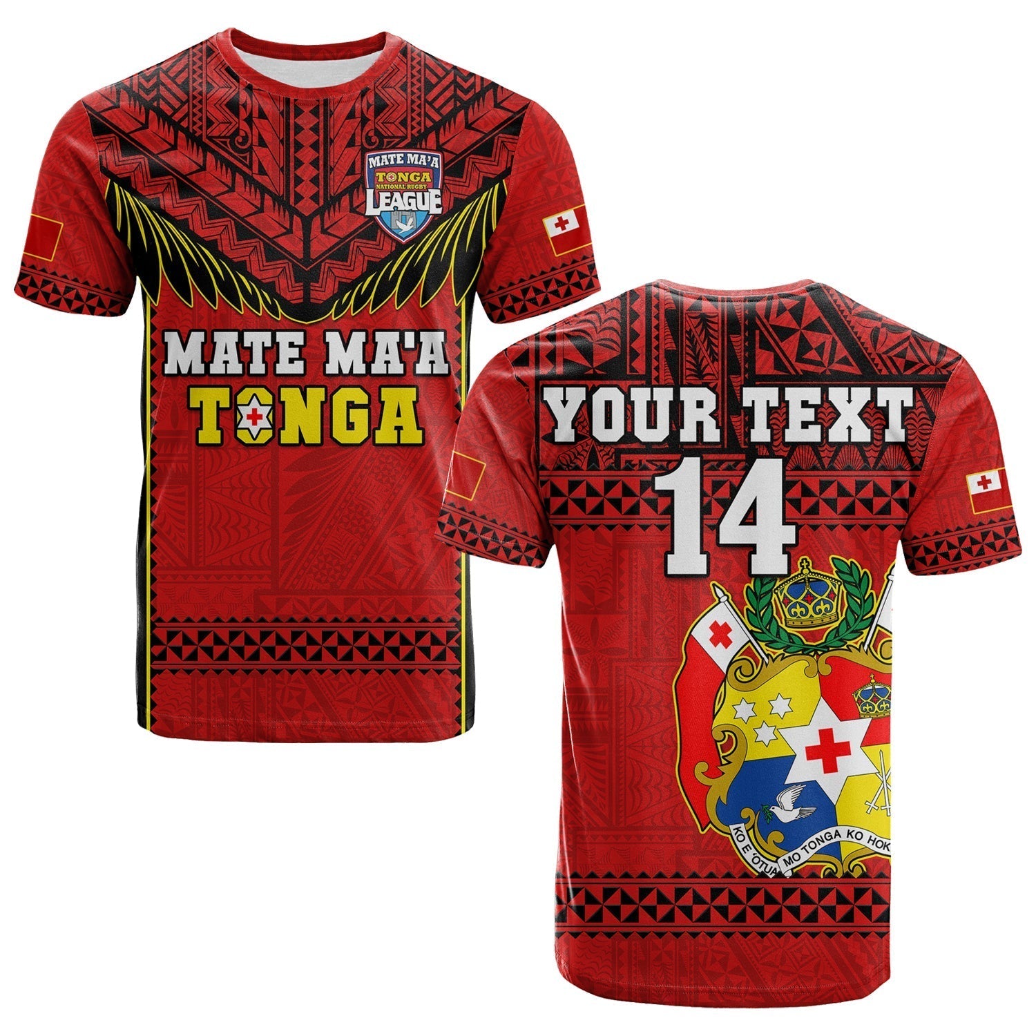 Custom Text And Number Tonga Rugby T-Shirt Mate MaA Tonga Pacific Ngatu Black Graphic Tee