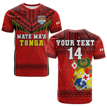 Custom Text And Number Tonga Rugby T-Shirt Mate MaA Tonga Pacific Ngatu Black Graphic Tee