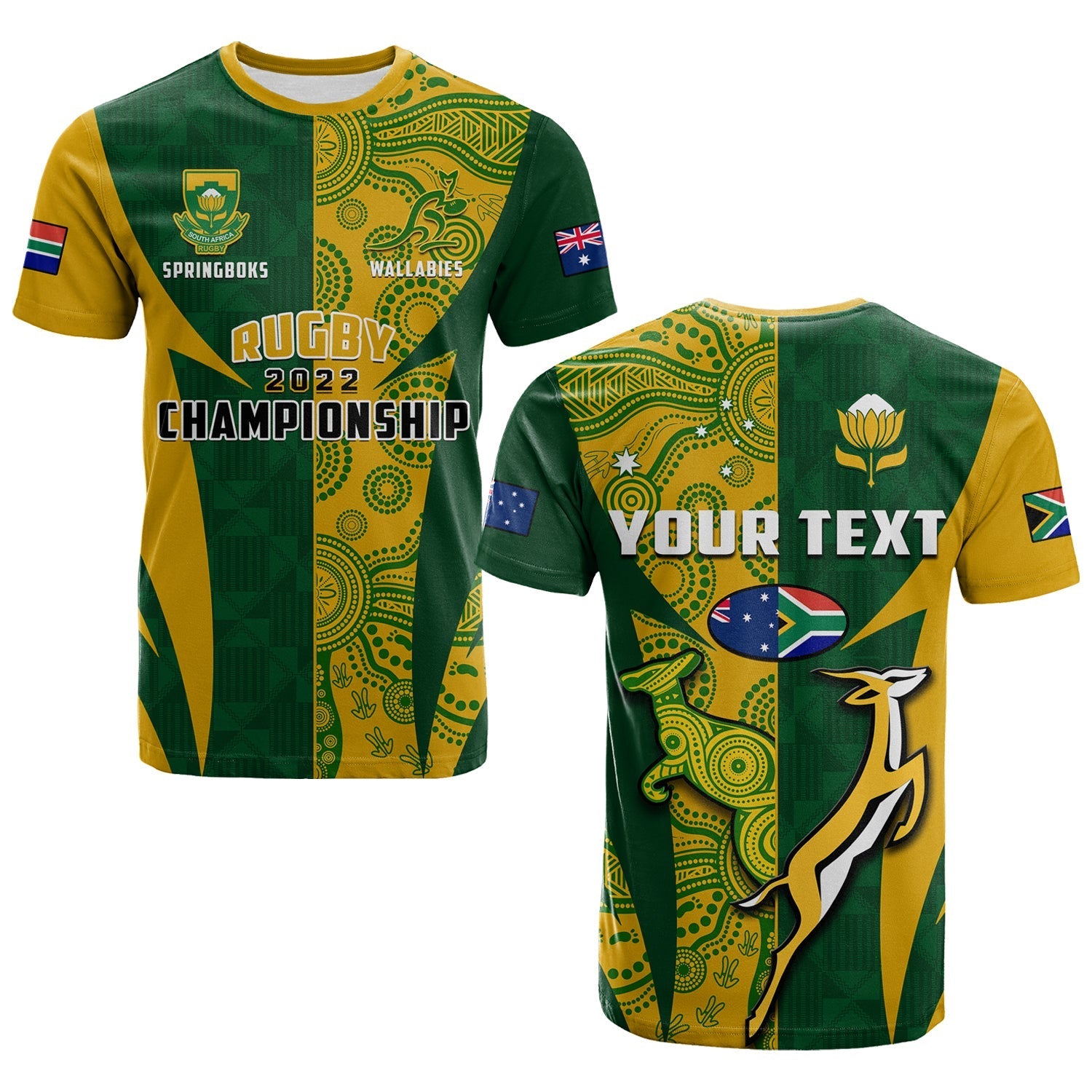 Custom Australia Rugby and South Africa Rugby T-Shirt Wallabies Mix Springboks Sporty Graphic Tee
