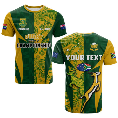 Custom Australia Rugby and South Africa Rugby T-Shirt Wallabies Mix Springboks Sporty Graphic Tee
