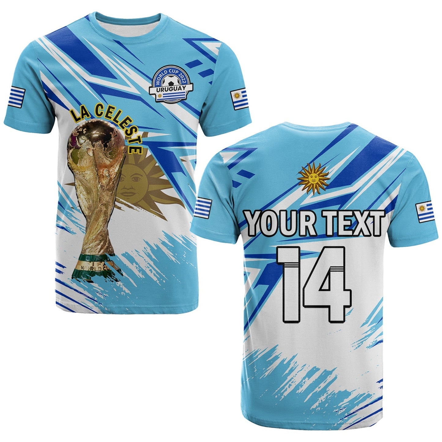 Custom Uruguay Football T-Shirt La Celeste WC 2022 Sporty Style Graphic Tee