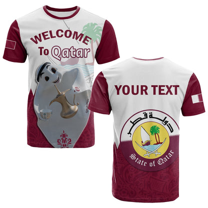 Custom Qatar T-Shirt Laeeb Mascot World Cup 2022 Welcome To Qatari Graphic Tee