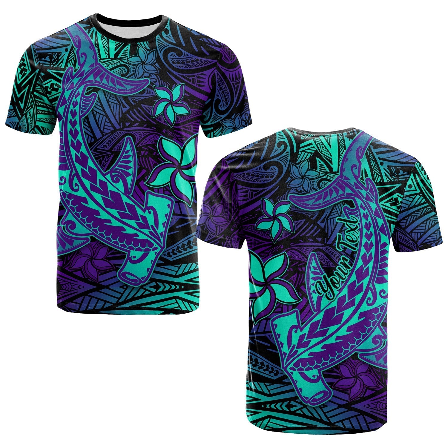 Custom Polynesian T-Shirt Purple Paradise Hawaiian Tribal Hammerhead Shark Graphic Tee
