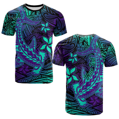 Custom Polynesian T-Shirt Purple Paradise Hawaiian Tribal Hammerhead Shark Graphic Tee