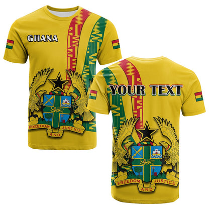 Custom Ghana T-Shirt Ghanan Coat Of Arms Mix Kente Pattern Graphic Tee