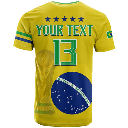 Custom Brazil Football T-Shirt Go Champions Selecao Campeao Graphic Tee